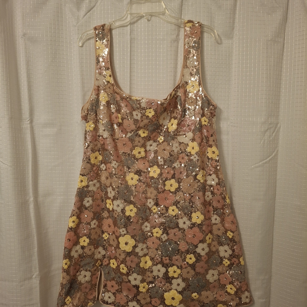 Cider Sequin Floral Mini Dress - Pink, Yellow, Cream